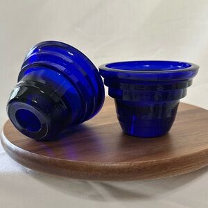 VTG Cobalt Blue Glass Candle Holders or Inkwells Heavy glass